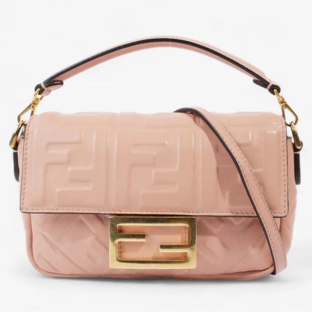 Fendi Pink and Cream Crossbody Bag with Geometric Embossing